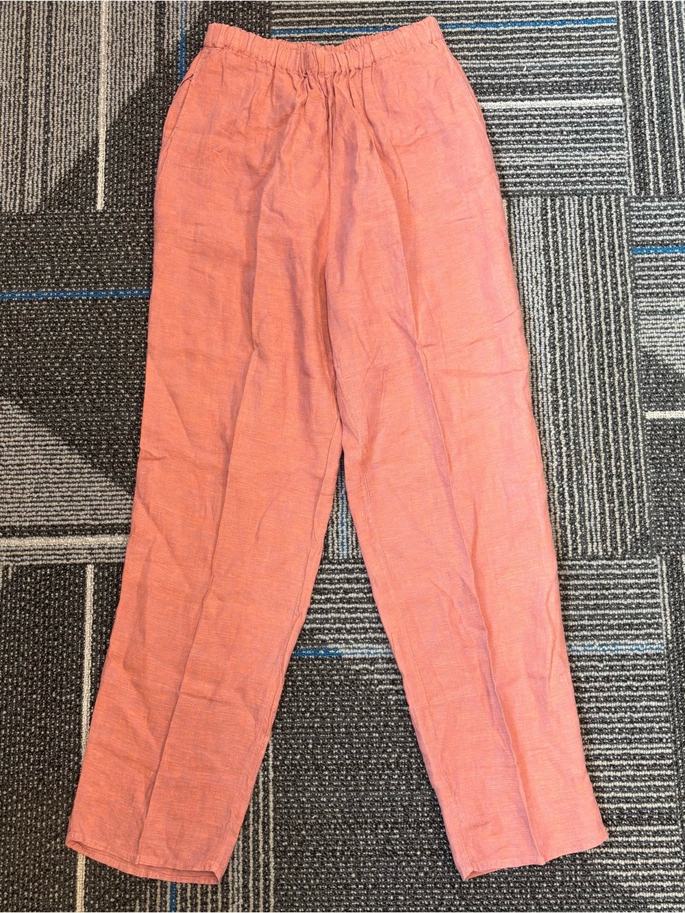Flax Jean Engelhart Coral Pink Linen Elastic Waist Pants Pull On Pockets Tapered